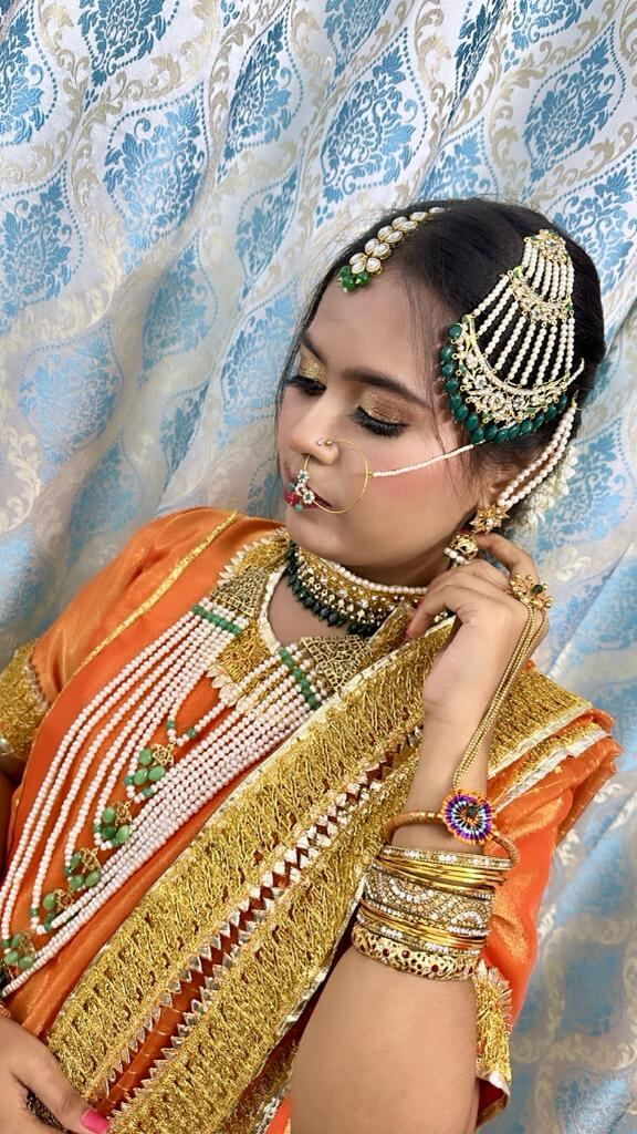 Orange bridal look with jewellery